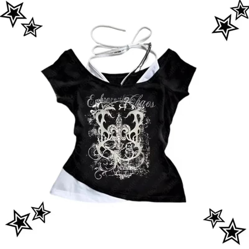 Y2K "Embrace the Chaos" Top — Fekete — 1