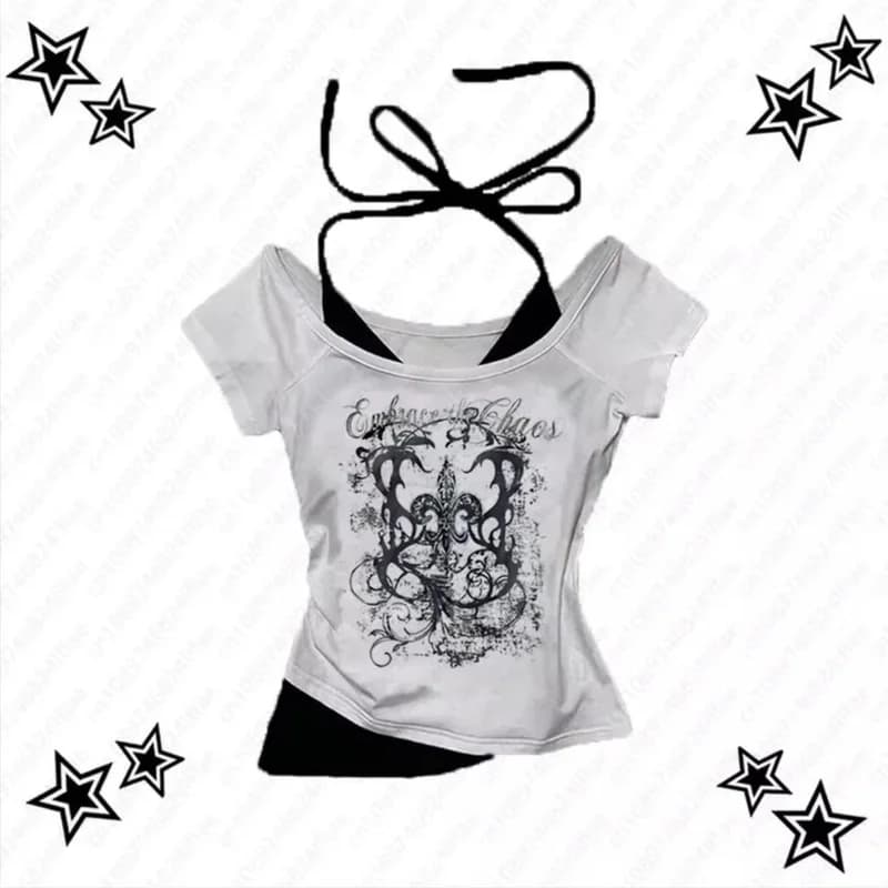 Y2K "Embrace the Chaos" Top — Fehér — 1