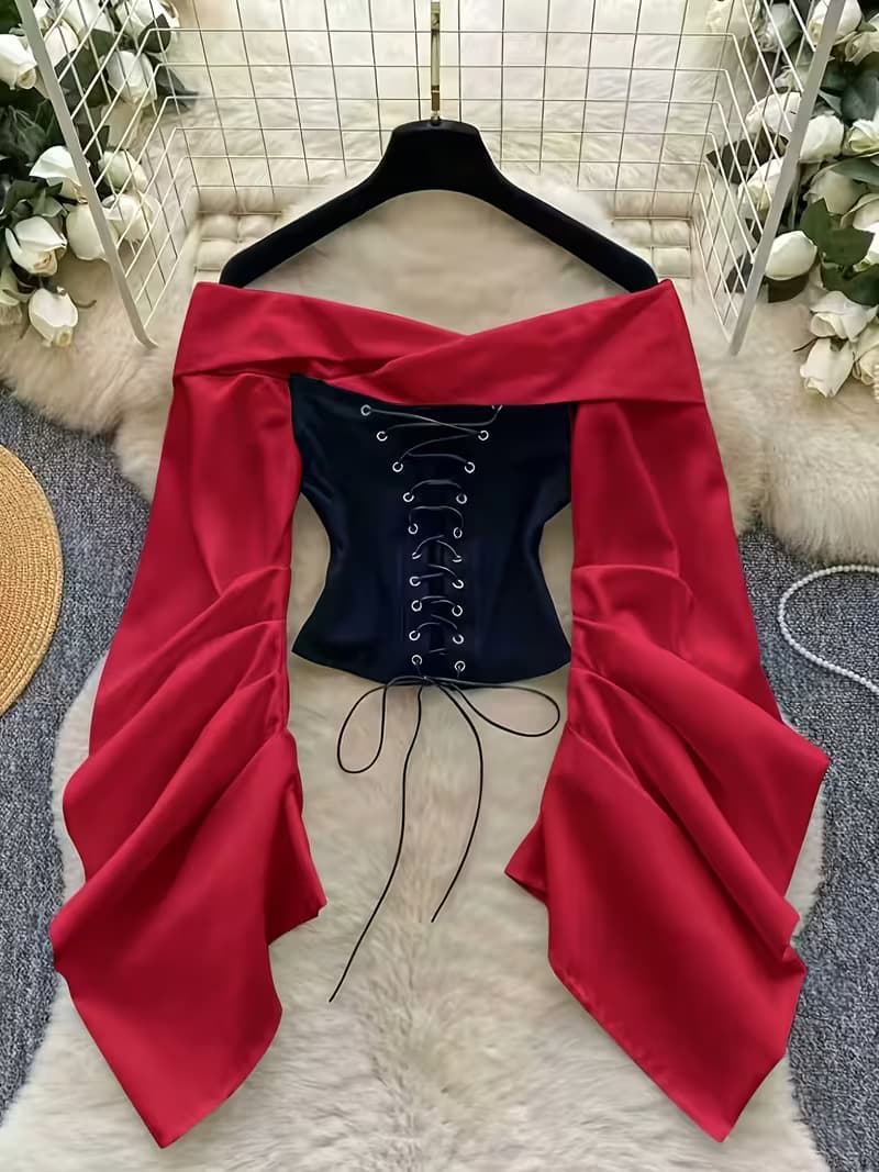 Patchwork Off-Shoulder Crop Top — 3