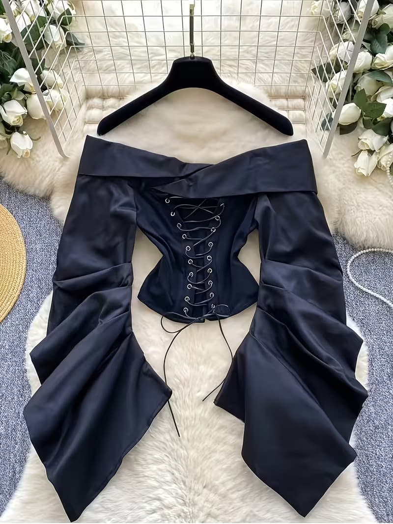 Patchwork Off-Shoulder Crop Top — 2